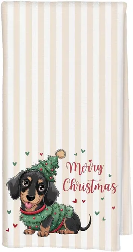 Toallas de cocina de Navidad para perro salchicha, regalos para amantes de perros salchicha, toallas decorativas festivas de árbol de Navidad para