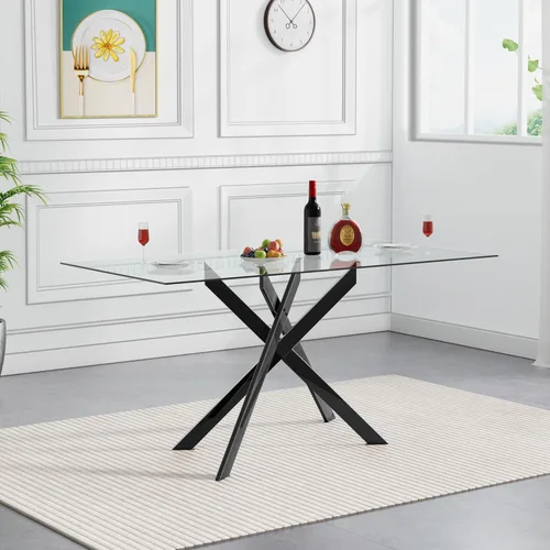Miniatura 11 de Mesa de comedor de vidrio negro de 51.2 pulgadas para 4, mesa rectangular de comedor de cocina para 4, mesa rectangular de vidrio templado de 0.32