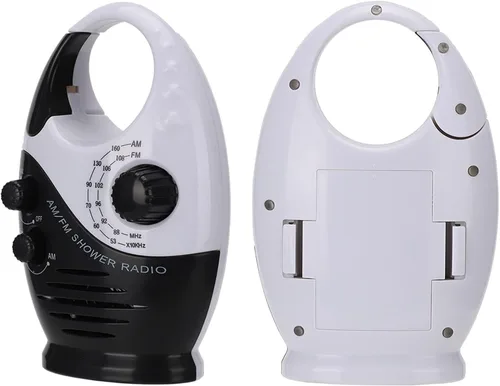 Miniatura 8 de Radio de ducha impermeable, radio AM/FM con altavoces de volumen ajustables, altavoces portátiles alimentados por batería con mango de gancho