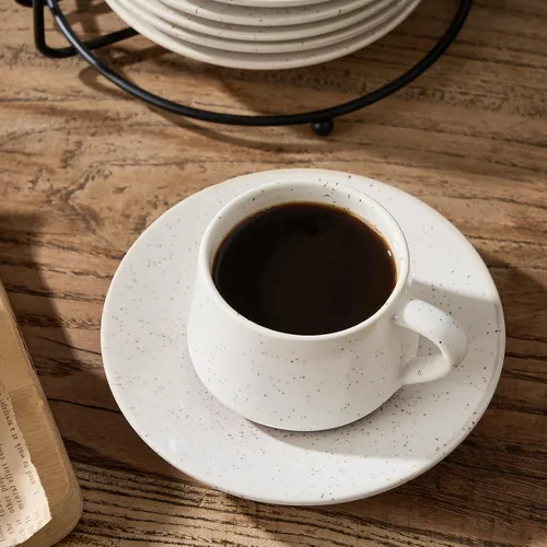 Miniatura 4 de SIDUCAL Juego de 6 tazas apilables para capuchino de 4 onzas, tazas de café de cerámica con platillos y portavasos, aptos para microondas