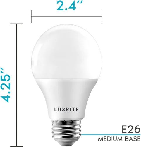 Miniatura 5 de LUXRITE - Foco LED A19 equivalente a 60 W, 5000 K Luz Blanca Brillante, 800 lúmenes, focos LED estándar regulables de 9 W, con clasificación de 5000