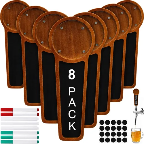 Marsui Paquete de 8 pizarras de madera para cerveza, mango de barril para Kegerator con logotipo intercambiable y 8 bolígrafos, bar, restaurante,