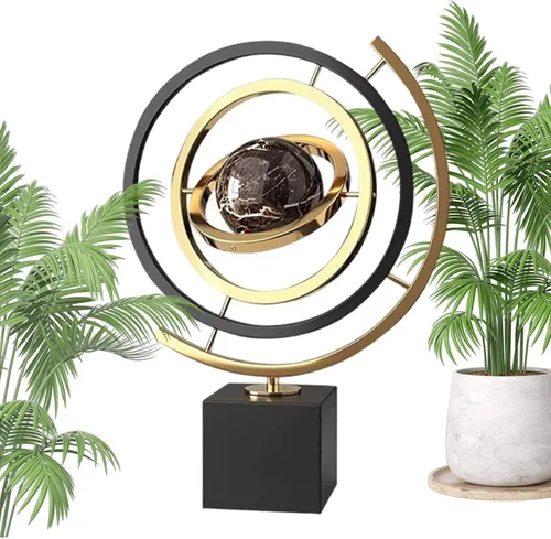 Globo giratorio para escritorio – Hierro 13.6 x 9.1 in | Escultura de globo de metal de arte abstracto moderno | Adorno decorativo de mapa del mundo