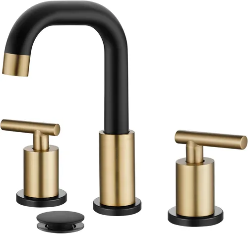 gotonovo Grifo de lavabo de baño de 8 pulgadas, 3 agujeros, 2 asas, lavabo con drenaje desplegable con válvulas mezcladoras frías y calientes, color