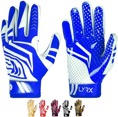 Miniatura 14 de Guantes de receptor de fútbol profesional LYRX con palma de silicona óptima, agarre antideslizante, control ultra adhesivo, deportivo, ligero
