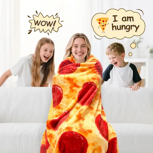 Miniatura 2 de mermaker Manta de Pizzas de Pepperoni 60 pulgadas para Adultos y Niños, Manta Divertida de Pizzas Realistas para Regalos de Cumpleaños y Navidad Rojo