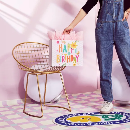 Miniatura 2 de Bobobag - Bolsa de regalo rosa de 13 pulgadas con papel de seda para cumpleaños, grandes bolsas de regalo para niñas Feliz cumpleaños (rosa)