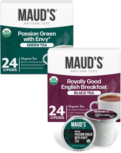 MAUD'S - Paquete de Té Verde de Pasión Orgánico y Té English Breakfast Negro Orgánico, 48 unidades, Cápsulas Reutilizables de Porción Individual –