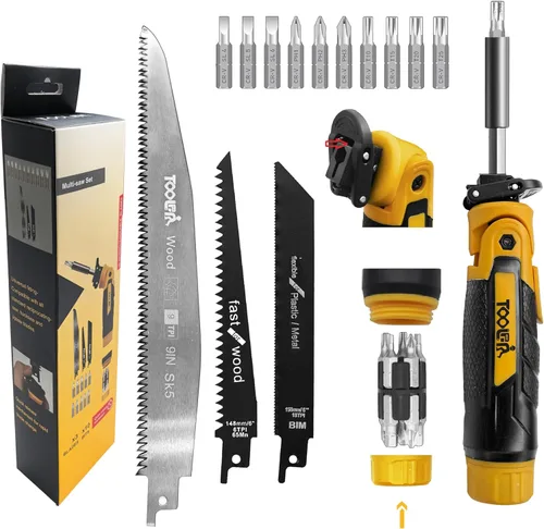 Sierra manual de múltiples cuchillas 15 en 1 con destornillador. Para cortar madera, metal, plástico, chapa, paneles de yeso y madera contrachapada.