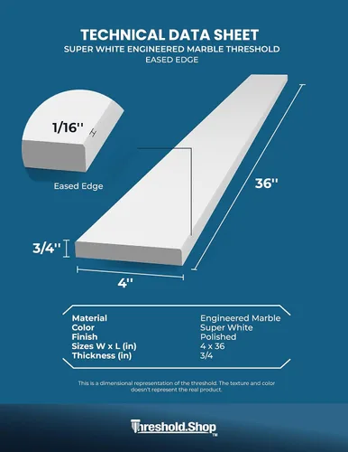 Miniatura 12 de Umbral de Mármol Artificial Súper Blanco para Bordillo de Ducha, Protector contra Salpicaduras de Tocador de Baño, Alféizar de Ventana, Transiciones