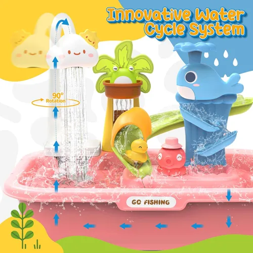 Miniatura 3 de Fregadero de Juego de 21" de Alto con Agua Corriente, Juguete de Fregadero de Cocina 4 en 1 para Niños con Grifo Eléctrico, Mini Mesa de Agua