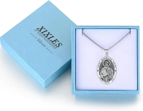 Miniatura 389 de Collar con colgante de plata de ley 925 con medalla de San Patrón, joyería religiosa para hombres y mujeres, con cadena de acero inoxidable 316L