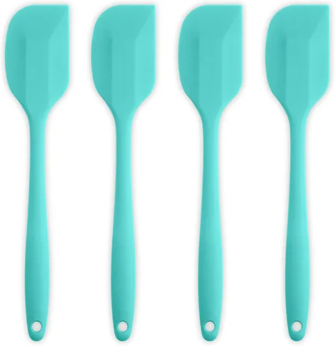 Miniatura 7 de Juego de 4 espátulas de silicona antiadherentes resistentes al calor con núcleo de acero inoxidable, color azul claro