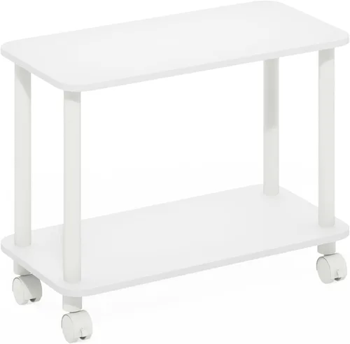 Miniatura 5 de Furinno Turn-N-Tube - Mesa auxiliar rectangular de 2 niveles con ruedas, mesita de noche de esquina redonda, mesita de noche con estante abierto