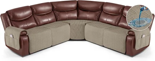 Miniatura 8 de KinCam Fundas impermeables para sofá modular reclinable, fundas de sofá reclinable de gran tamaño para sofá en forma de L, funda de sofá Chocolate
