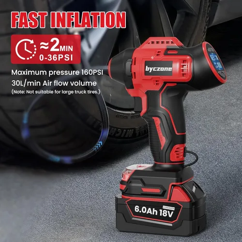 Miniatura 5 de Inflador de neumáticos compatible con batería MILWAUKEE de 18 V máximo, compresor de aire inalámbrico de 160 PSI con medidor de presión digital LCD