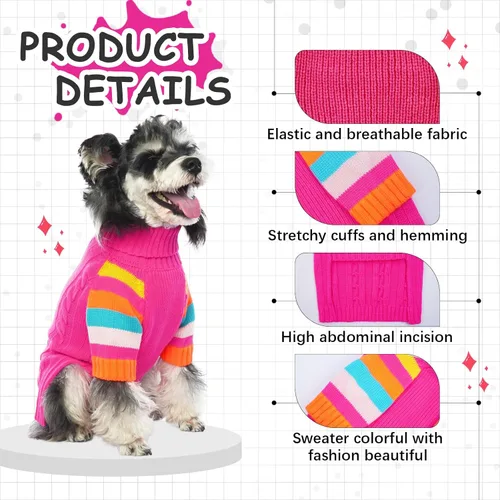 Miniatura 2 de Suéter frío para perro, suéteres de invierno para perros medianos, hembras y machos, suéter cálido de cuello alto para perros, suéter de manga Rosa