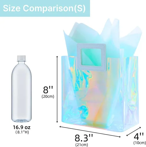 Miniatura 6 de Bolsa de regalo pequeña holográfica de 8.3 pulgadas con papel de seda, reutilizable, bolsa de regalo de cumpleaños para niñas y mujeres, S