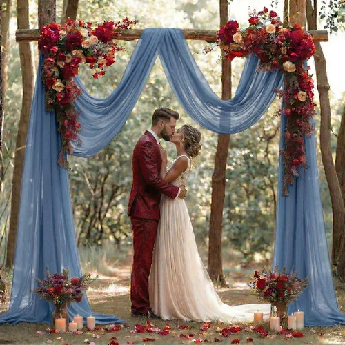 Miniatura 7 de MDS Paquete de 1 panel de cortina de arco de boda (30 pulgadas de ancho x 20 pies de largo) tela de gasa transparente para boda, ceremonia, Azul