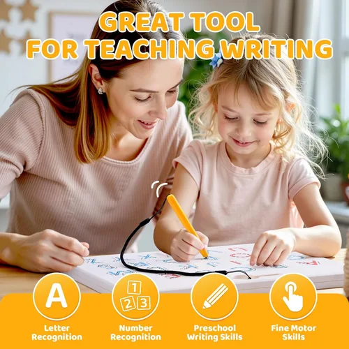 Miniatura 9 de GAMENOTE Juego de tableros magnéticos de letras y números de doble cara - Tablero de trazado de alfabeto y números para niños pequeños, práctica