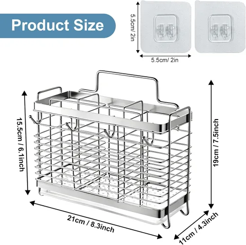 Miniatura 3 de Soporte para Utensilios, Escurridor de Utensilios de Acero Inoxidable con Bandeja de Drenaje, Cesta Escurridora de Encimera de Cocina Soporte