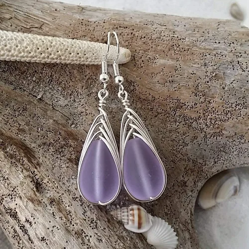 Miniatura 72 de Yinahawaii Handmade Sea Glass Earrings, Hawaiian Jewelry, Wire Braided Earrings Teardrop Earrings, Beach Jewelry Sea Glass Jewelry For Women Cobalt