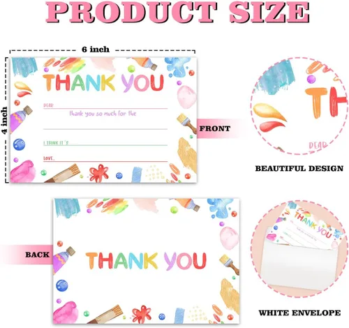 Miniatura 3 de Tarjetas de agradecimiento en blanco para decoración de fiestas de cumpleaños, notas de agradecimiento para niños o niñas, 20 tarjetas con 20 sobres