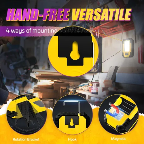 Miniatura 4 de WARSUN 3 piezas de luces de trabajo LED recargables, luz mecánica magnética portátil para reparación de automóviles, camping, 30 W, 1200 lúmenes