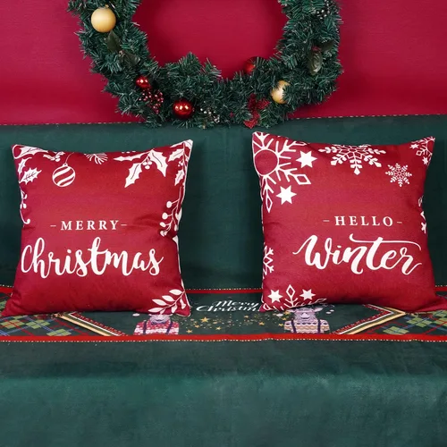 Miniatura 2 de ONWAY Juego de 2 fundas de almohada de Navidad de 18 x 18 pulgadas, decoraciones rojas de Feliz Navidad, copos de nieve de invierno para exteriores