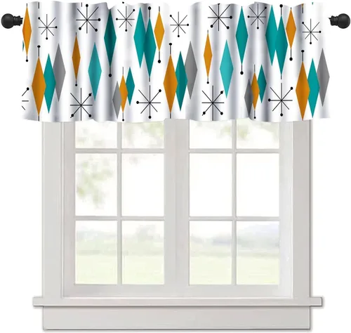 Miniatura 28 de Cenefa de cortina geométrica para ventanas, cenefa moderna con bolsillo para barra, 1 panel, cortinas cortas abstractas para playa, cortinas cortas