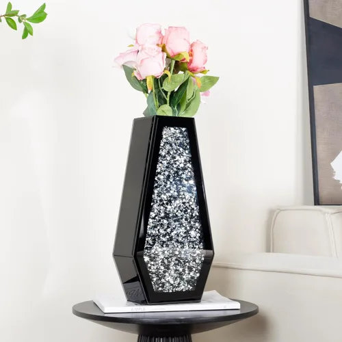 Miniatura 6 de SHYFOY Florero Negro de Flores Florero de Vidrio de Diamante Triturado Floreros Grandes de Cristal con Espejo para Centros de Mesa Floreros Altos