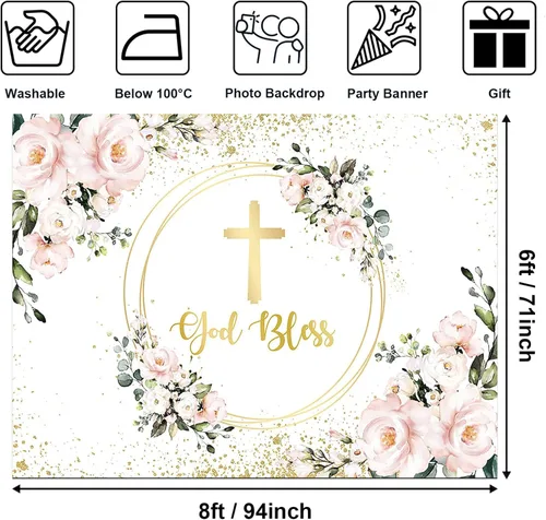Miniatura 2 de Avezano Telón de fondo rosa con texto en inglés "God Bles