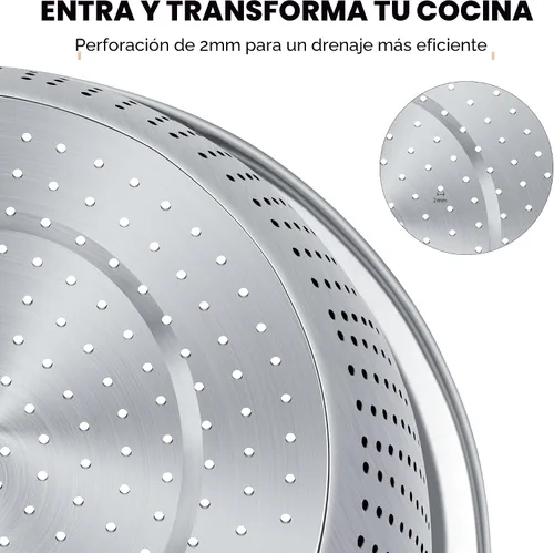 Miniatura 2 de Colador de acero inoxidable 304 de 3 cuartos con tazones para mezclar, colador para alimentos de cocina para lavar verduras, frutas, arroz, apto