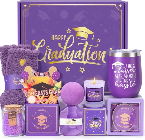 Miniatura 9 de Regalos de graduación 2025, regalos de felicitación para ella con vaso de vino de 12 OZ, vela, marcos, llavero, regalos de graduación universitaria