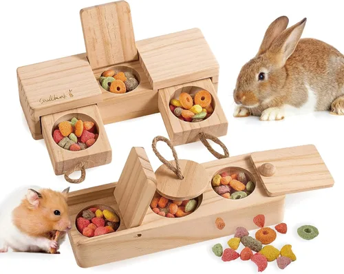 SoulThink® Juguetes de madera interactivos para mascotas de conejo - Juguetes masticables para conejos para roer y oler, adecuados para cobayas,