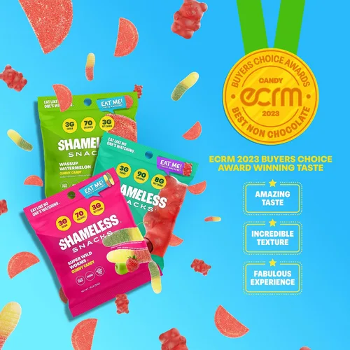 Shameless Snacks - Gomitas keto bajas en carbohidratos sin gluten - Gusanos salvajes, sandía, cereza de oso