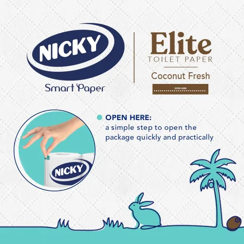 Miniatura 5 de Nicky Elite Coconut Fresh - Papel higiénico con 45 rollos de papel higiénico blanco, 168 hojas por rollo, 3 capas, aroma exótico de coco, suavidad