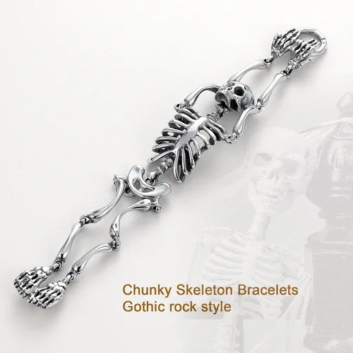 Miniatura 50 de U7 Pulseras góticas de calavera para hombres y mujeres, acero inoxidable, chapado en oro de 18 quilates, plata, negro, punk, esqueleto punk