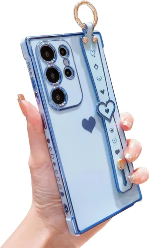 Miniatura 8 de DEFBSC Funda compatible con Samsung Galaxy S22 Ultra, con borde galvanizado con correa para la muñeca, protección completa de la cámara, esquinas