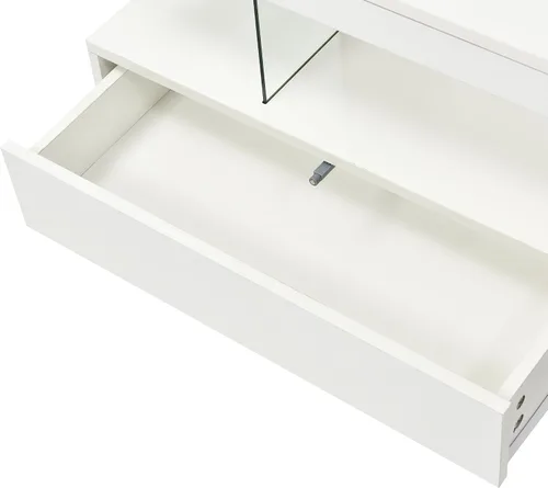 Miniatura 8 de Mesa auxiliar LED con almacenamiento, mesa central moderna con estante abierto y 2 cajones deslizantes dobles, muebles decorativos con luces LED
