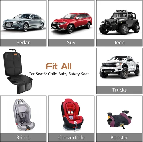 Miniatura 3 de SMART ELF Protector de asiento de automóvil [1 unidad] Protector de automóvil grande para asientos infantiles con acolchado más grueso y bolsillos