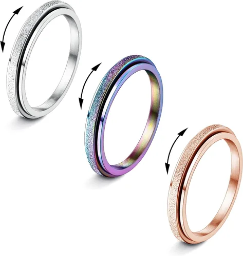 Diamday Anillos para la ansiedad para mujeres y hombres, 2 0.157 in, anillo giratorio de acero de titanio para aliviar la ansiedad y el estrés, con