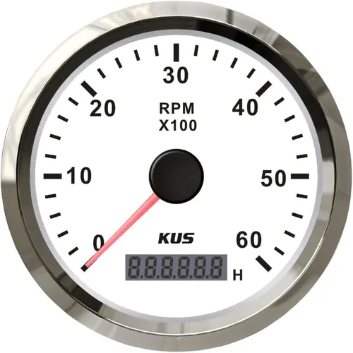 Miniatura 12 de Kus Tacómetro de 3.346 in RPM REV Contador con medidor de horas 8000RPM con retroiluminación 12V/24V (8K-Negro+Acero Inoxidable)