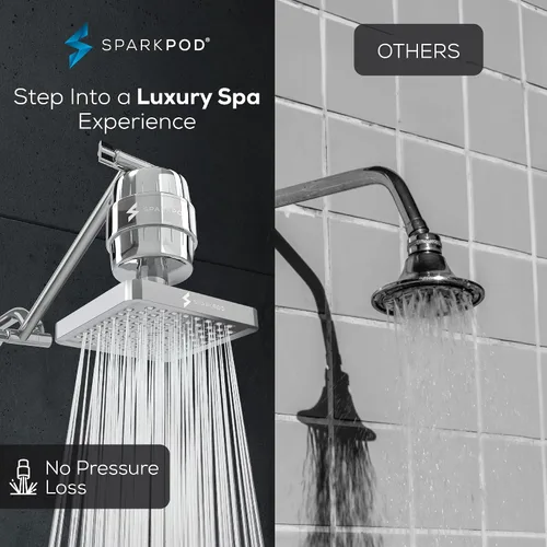 Miniatura 4 de SparkPod Cabezal de ducha de lluvia de alta presión de 6 pulgadas con cápsula de filtro de 23 etapas y extensión de brazo de ducha ajustable de 11