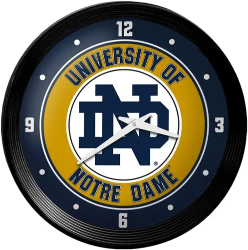 The Fan-Brand Reloj de pared con marco acanalado irlandés de Notre Dame Fighting – Decoración de la barra del equipo: hogar, dormitorio, garaje,