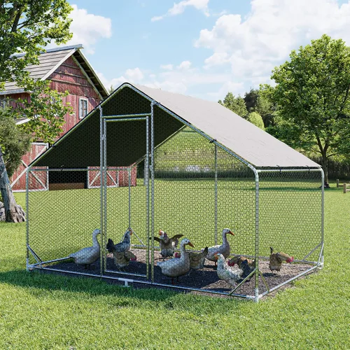 Miniatura 12 de Gallinero de metal grande, jaula para aves de corral galvanizada con forma de cúpula con cubierta impermeable y anti-ultravioleta y puerta