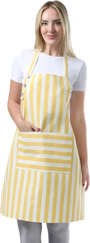 Miniatura 11 de TOSHEX Delantal de cocina de algodón resistente a las gotas de agua con delantales ajustables para mujeres con bolsillos, delantal de cocina
