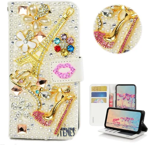 Miniatura 7 de Bling Wallet - Funda para teléfono compatible con Samsung Galaxy Z Fold 3 5G, elegante, hecha a mano, 3D, hecha a mano, ballet, pintalabios, tacón