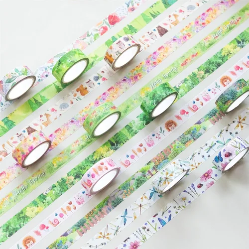 Miniatura 3 de YUBBAEX 10 Rollos Juego de Cinta Washi de Cuatro Estaciones Hierba Verde y Flores Cintas Decorativas de Enmascarar (Primavera)