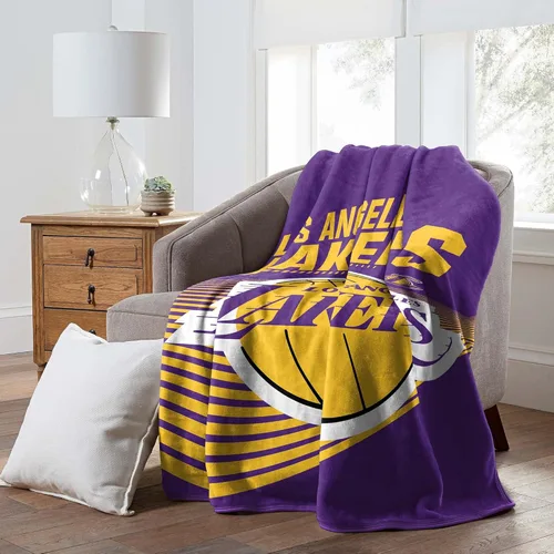 NORTHWEST Manta Raschel con licencia oficial de la NBA de Los Angeles Lakers de 60 x 80 pulgadas, todos los logotipos y colores del equipo, manta